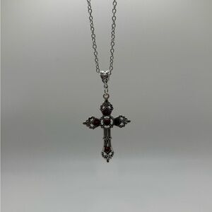 Elegant Silver and Red Cross Pendant Necklace